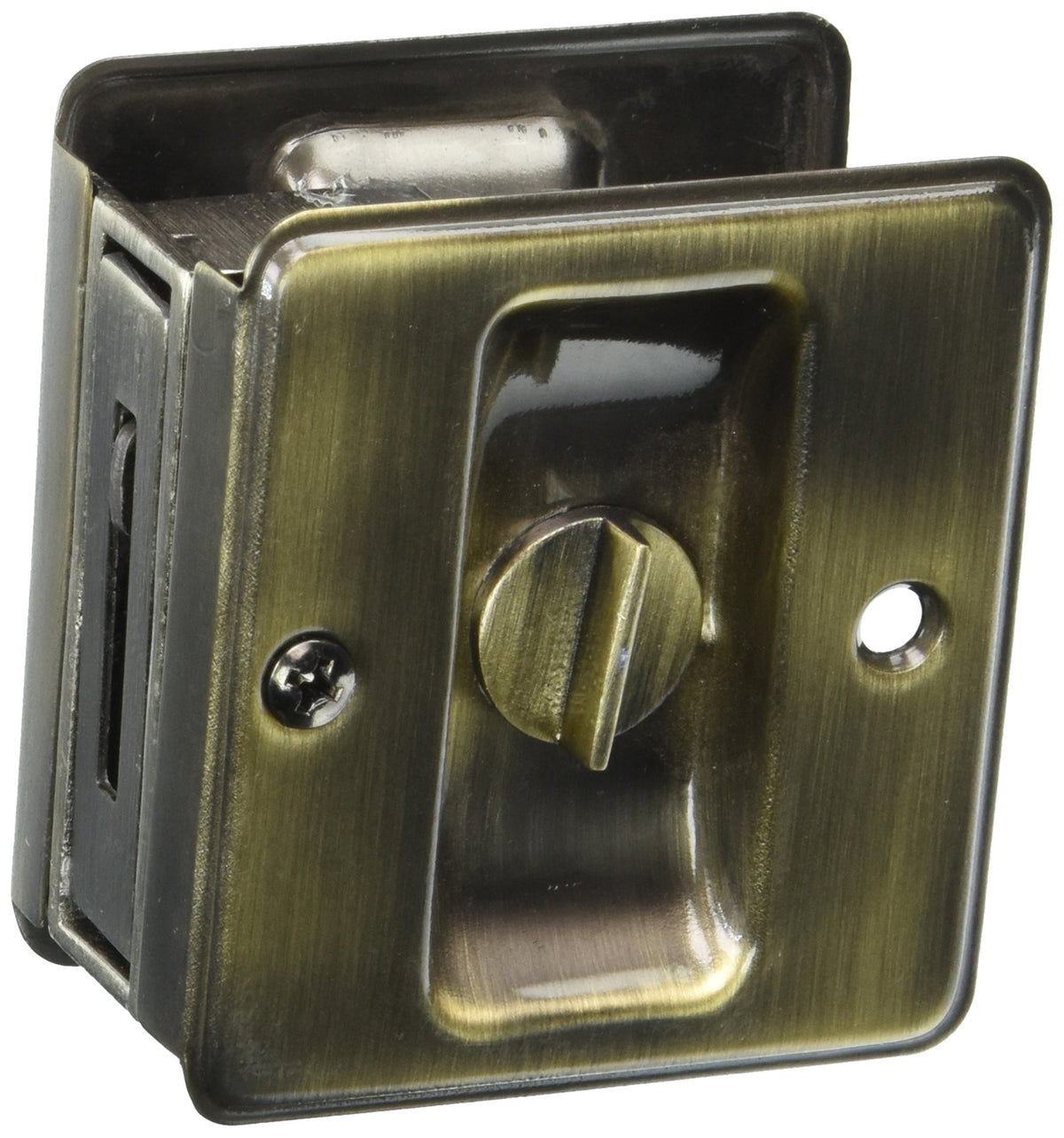 Schlage 991 Privacy Pocket Sliding Door Lock, Antique Brass, 1-3/4" x 2-1/4"