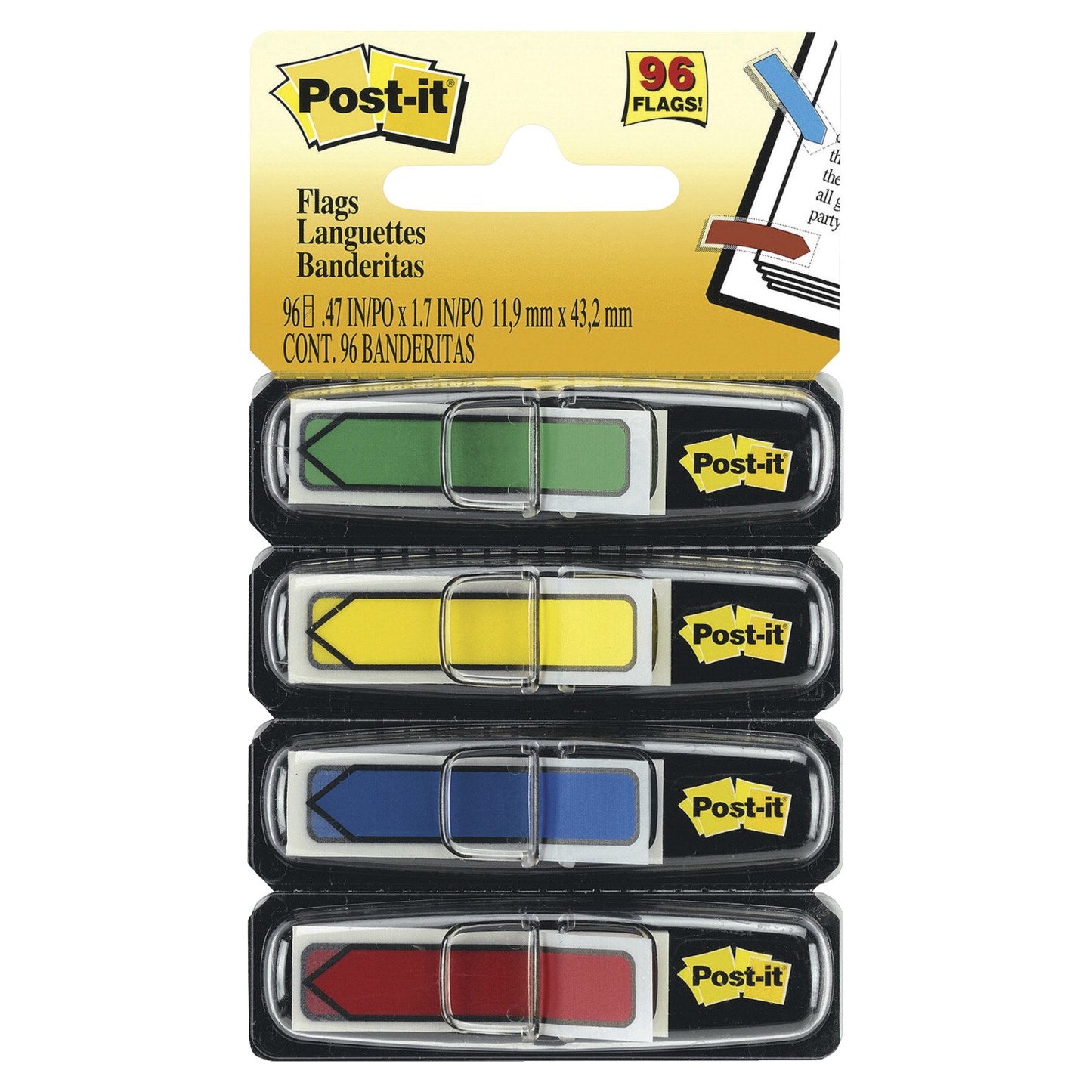 Post-It Arrow Flags .47x1.7 96/Pkg-Assorted Primary Colors