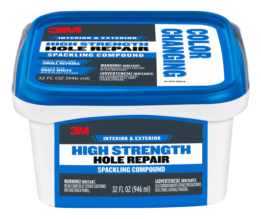 3M High Strength Color Changing Spackling Compound 32 fl oz – Blue to White Dry-Time Indicator, Fast-Drying No-Shrink Wall Repair Paste for Drywall, Plaster, Wood, Stucco – Interior/Exterior Use