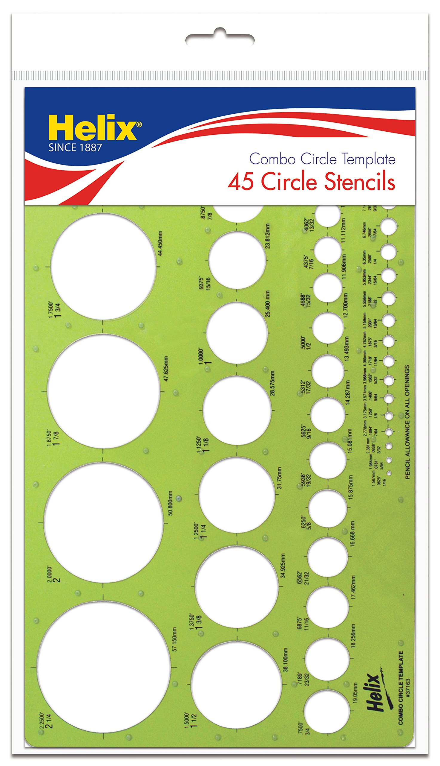 Helix - Combo Circle Plastic Drawing Template - Essential Drafting Tool for Precision Geometric Shapes - Ideal for Artists and Designers - Includes Various Circle Sizes