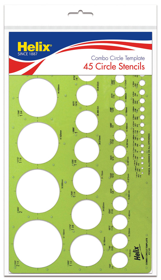 Helix - Combo Circle Plastic Drawing Template - Essential Drafting Tool for Precision Geometric Shapes - Ideal for Artists and Designers - Includes Various Circle Sizes