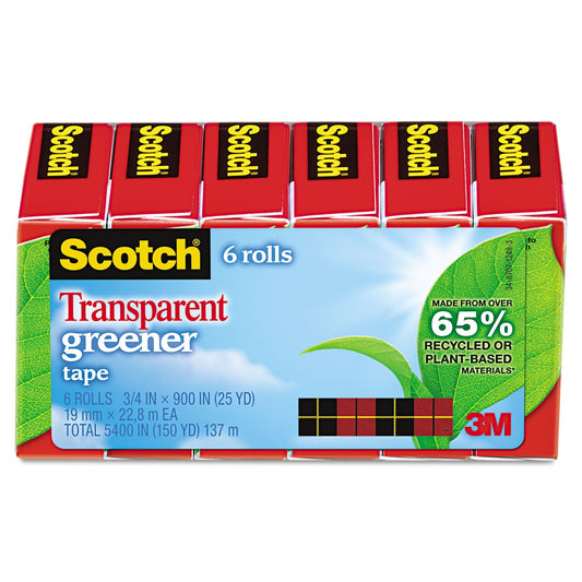 SCOTCH 6126P Transparent Greener Tape, 3/4" x 900", 1" Core, 6/Pack
