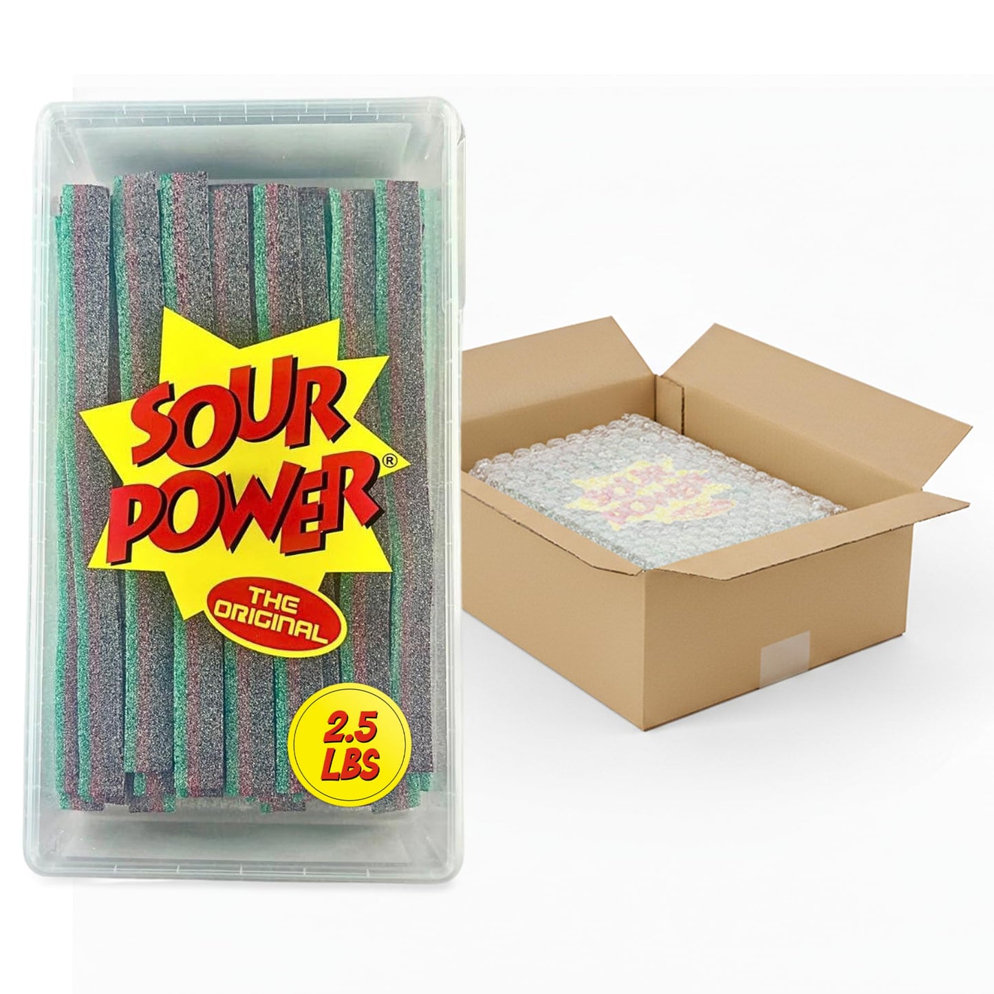 Sour Power Premium Watermelon Candy Belts – The Original Sour Candy Since 1985 – 2.5 lb Resealable Bulk Tub – Vegan, Non-GMO, Gelatin Free – Soft, Chewy, Sweet & Tart Retro Treats – Bubble-Wrapped & Boxed for Safe Shipping