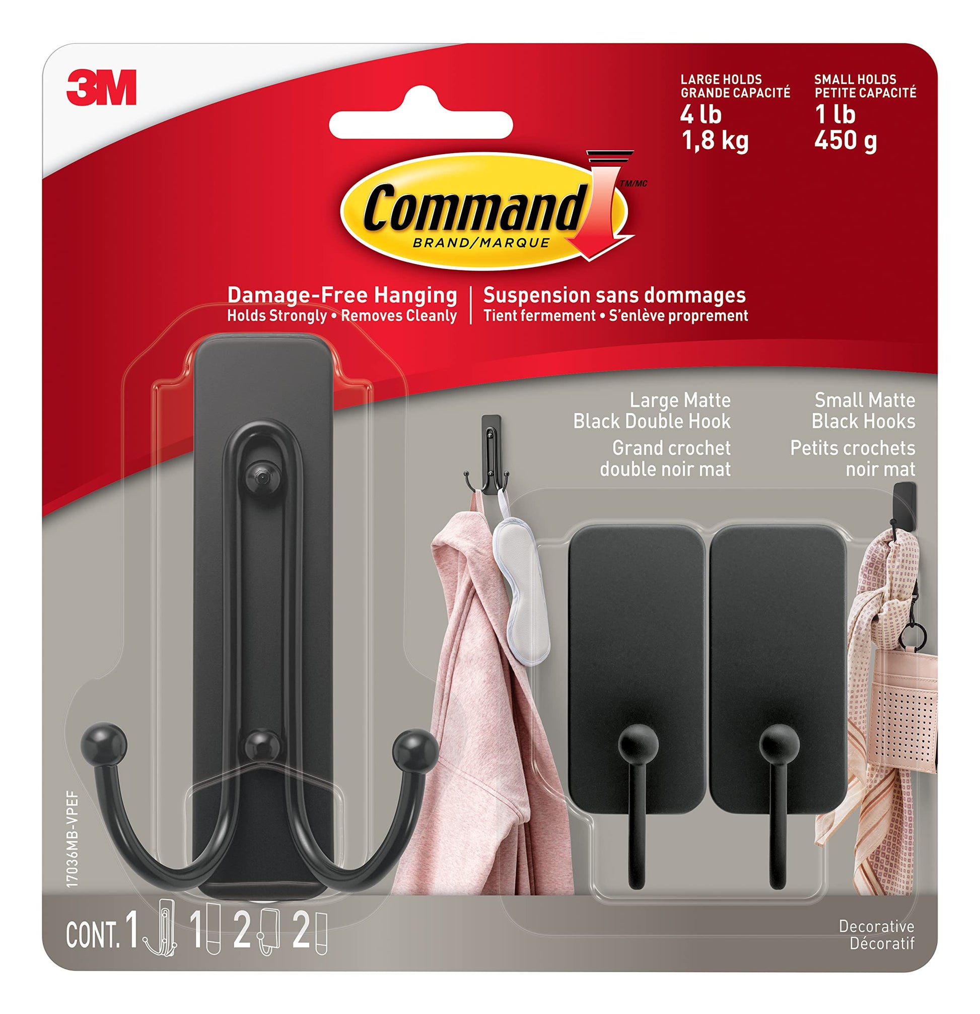 3M Command Matte Black Hooks Combo Pack 17036MB-VPES 3pk