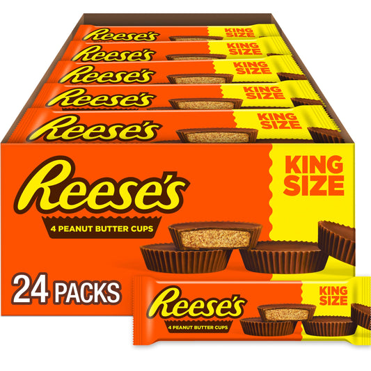 REESE'S Milk Chocolate King Size Peanut Butter Cups, Candy Packs, 2.8 oz (24 Count)