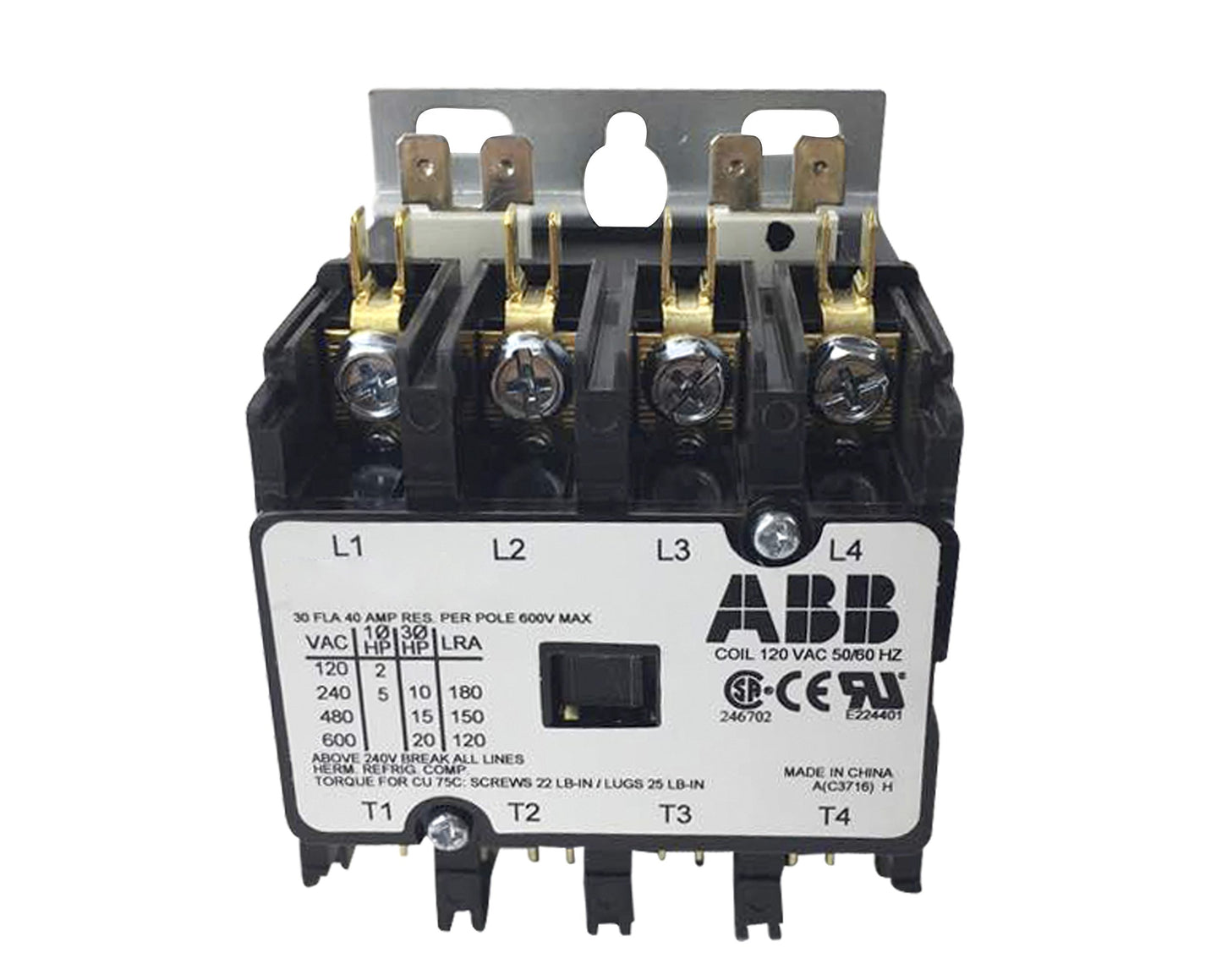 ABB DP30C4P-1 4 Pole 30A 120VAC Contactor
