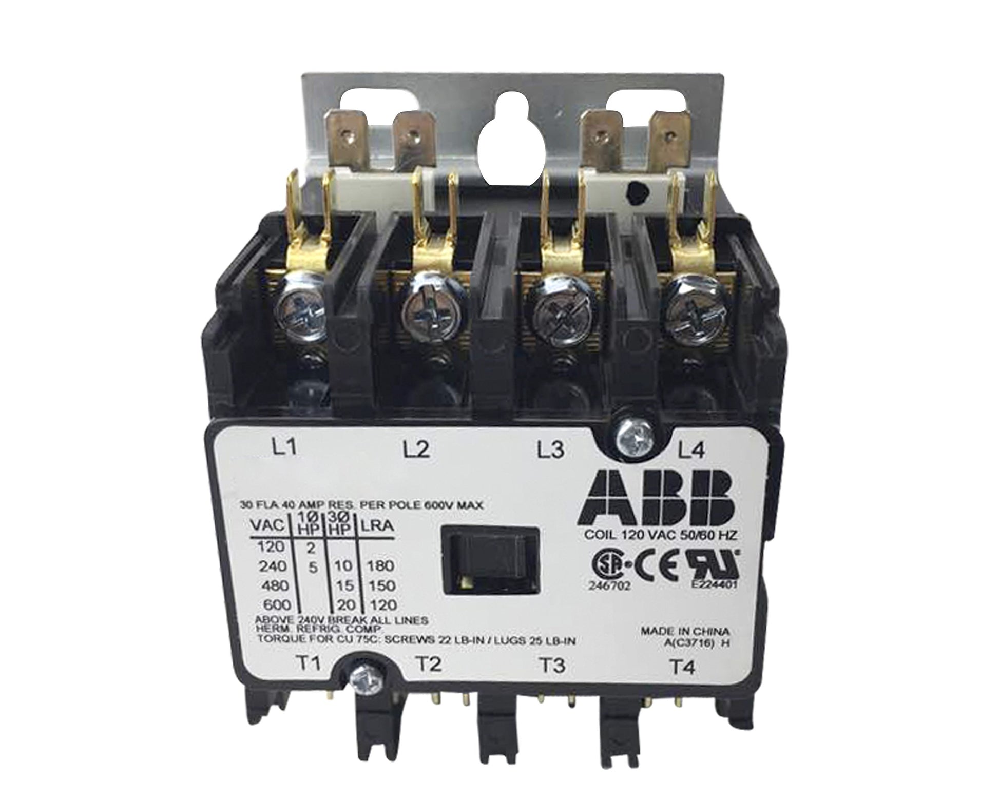 ABB DP30C4P-1 4 Pole 30A 120VAC Contactor