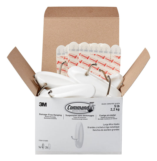 Command Large Wire Hooks White 14 Pack