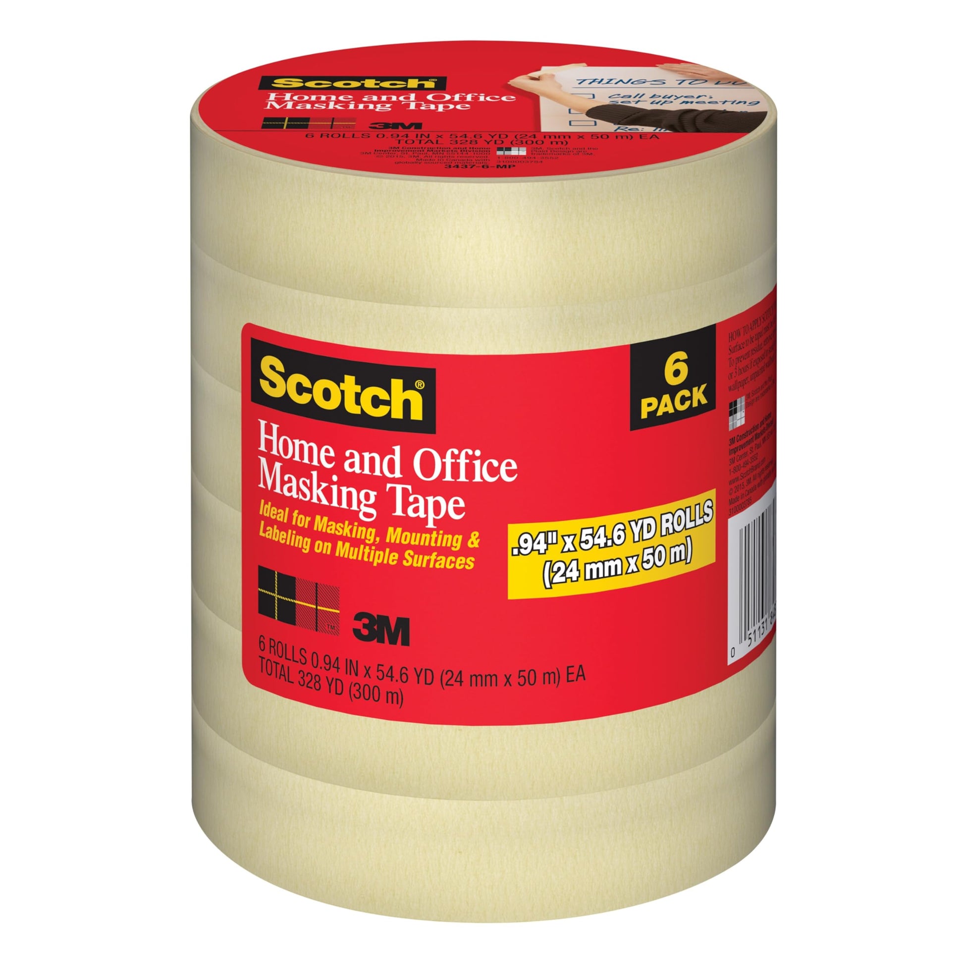 Scotch Home and Office Masking Tape, 1-Inch by 55-Yards, 6 Rolls