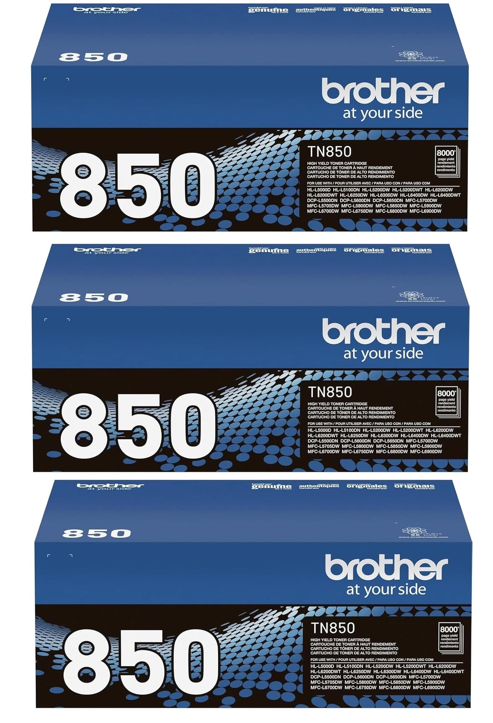 Brother Printer TN850 High Yield Toner, 3Pack