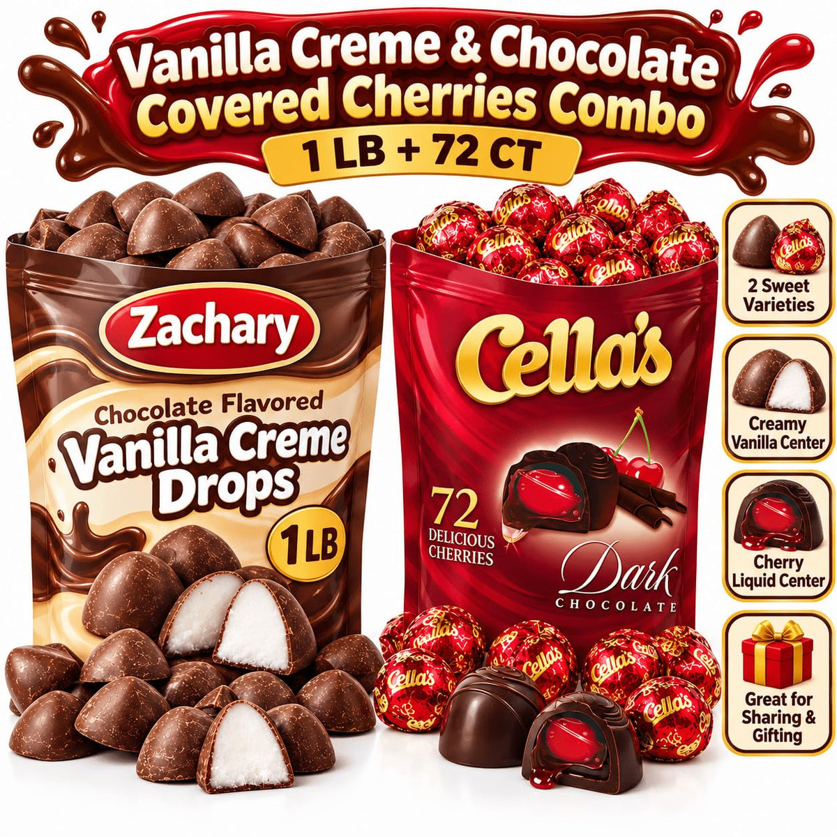 Cella's Cherries & Zachary Creme Drops 1lb/72ct