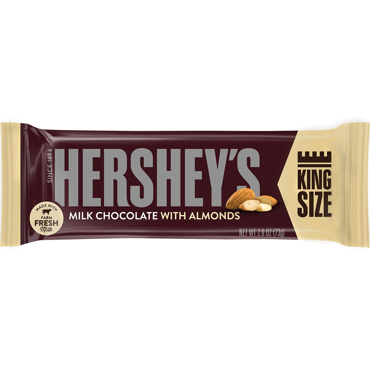 +HERSHEY'S Milk Chocolate w/Almonds King Size Bar, 2.6 oz., 12/18 ct.