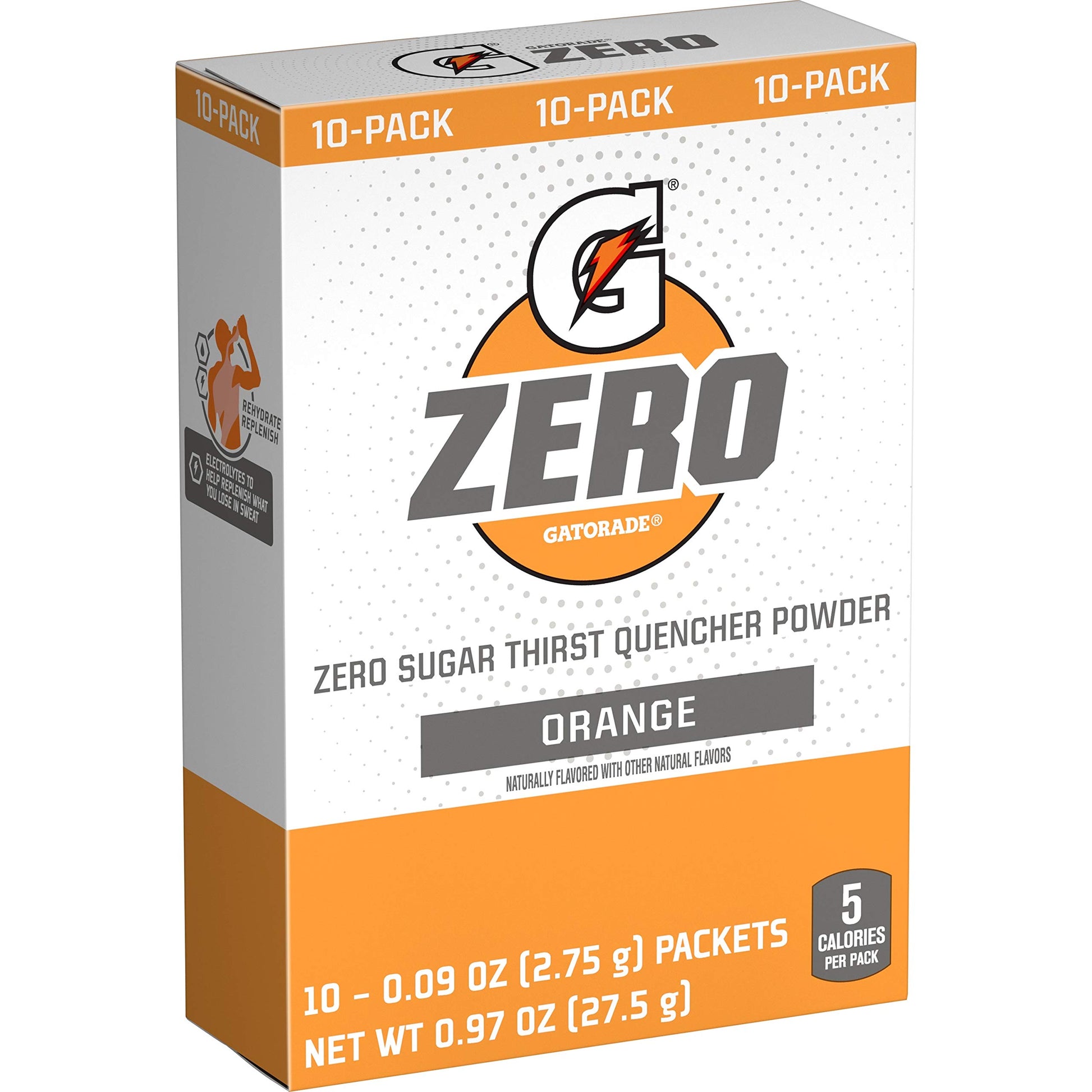 Gatorade G Zero Sugar Free Powder Sticks 10 Pack Orange 0.10oz