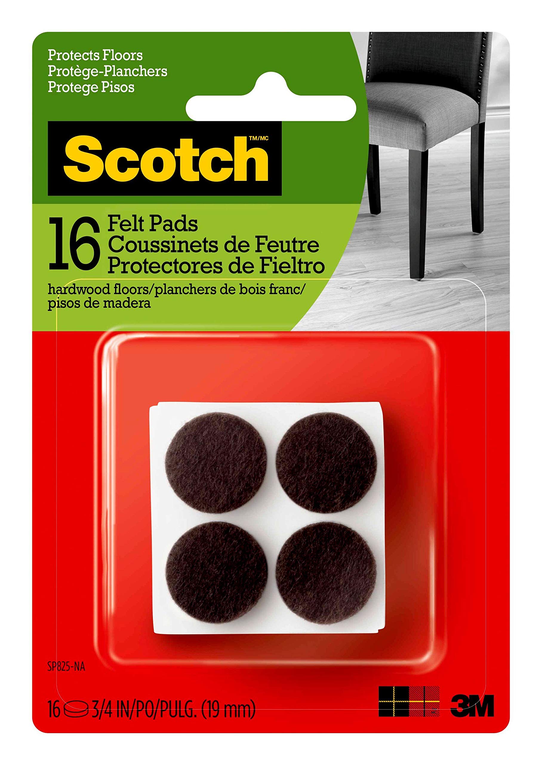 3M 3/4" Brown Felt Pads 16ct SP825-NA