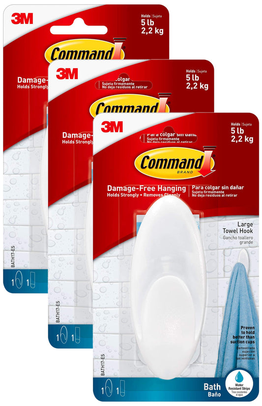 3M Command Large Towel Hook, 5 lb, 3 Pack