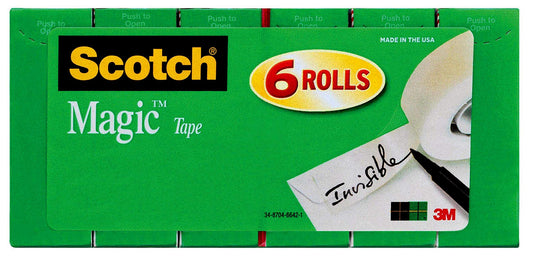 3M Scotch Tape Mending Tape, 0.7 inches (19 mm) x 100.4 ft (25.4 m), Small Rolls, 6 Rolls, 810K6