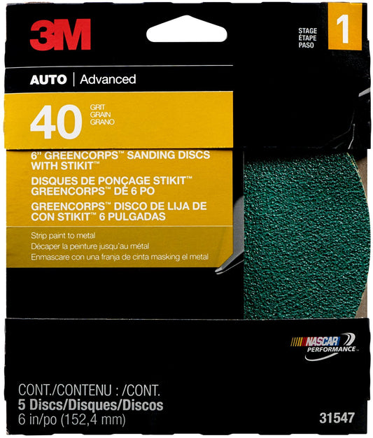 3M 6 in Stikit Sanding Discs, 40 Grit, 5 Pack