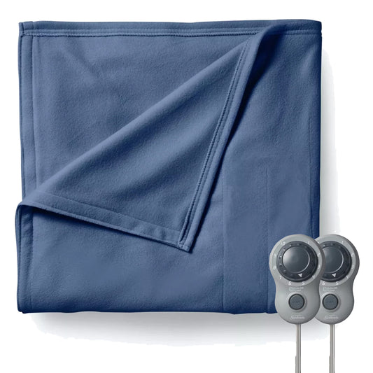 Sunbeam Queen Fleece Electric Heated Blanket Blue Dual Zone