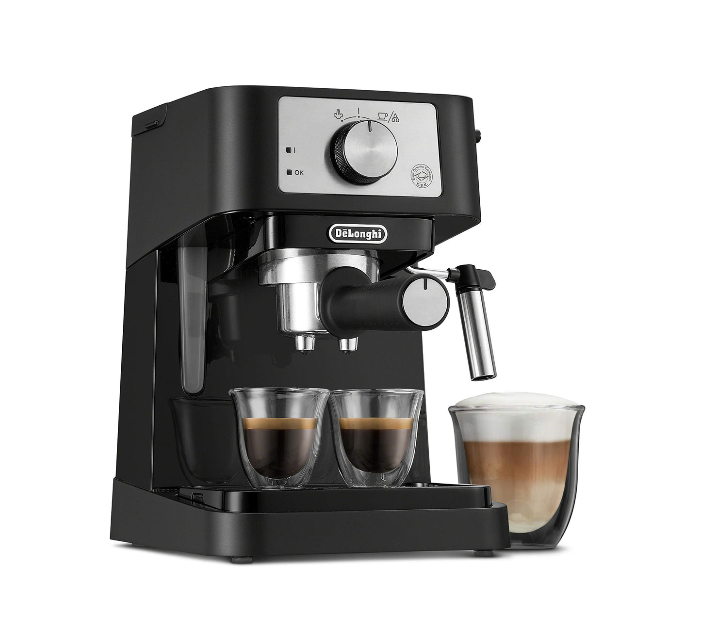 De'Longhi Stilosa Manual Espresso Machine, Latte & Cappuccino Maker, 15 Bar Pump Pressure + Manual Milk Frother Steam Wand, Black / Stainless, EC260BK (Renewed)