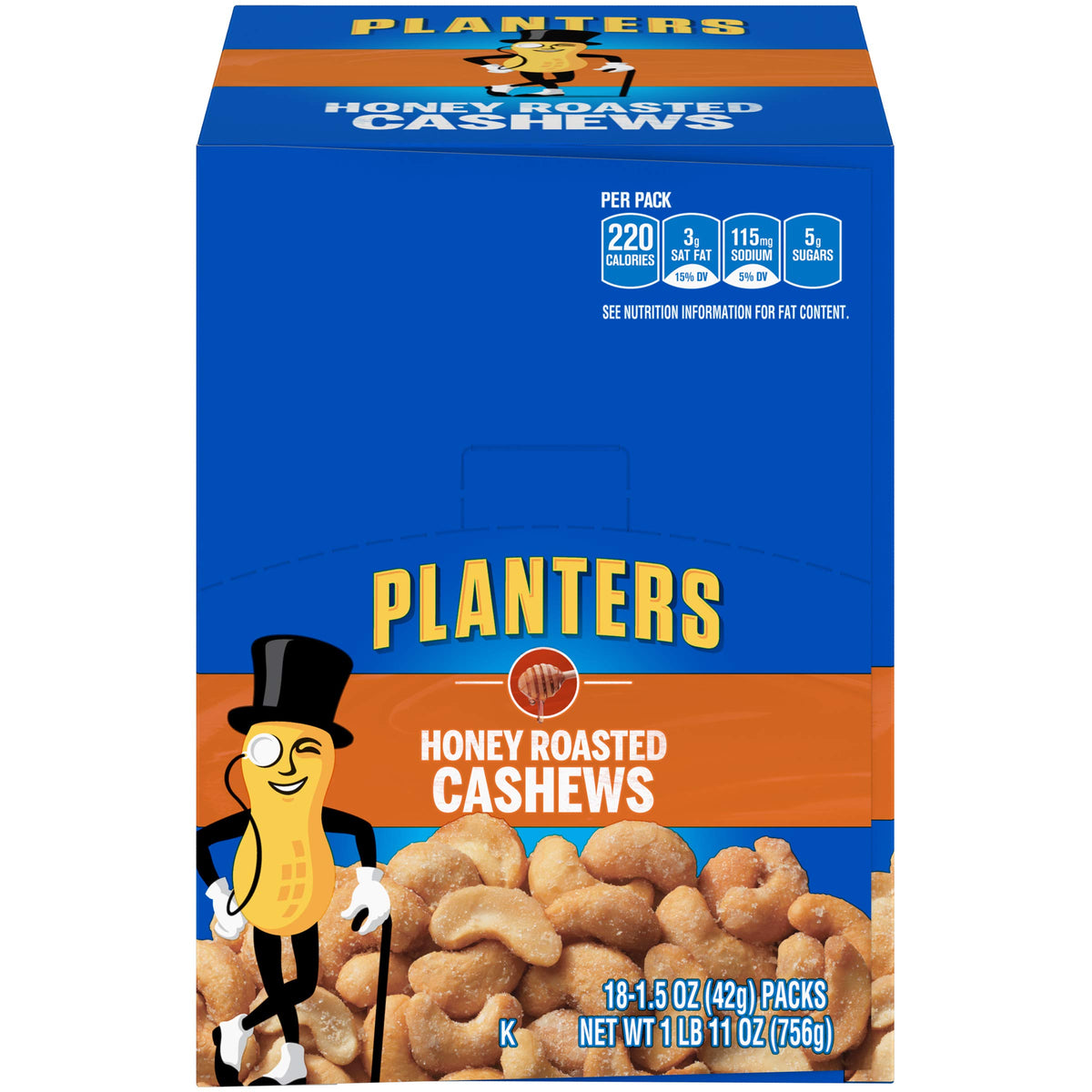PLANTERS Honey Roasted Cashews 1.5 oz Bag PK108