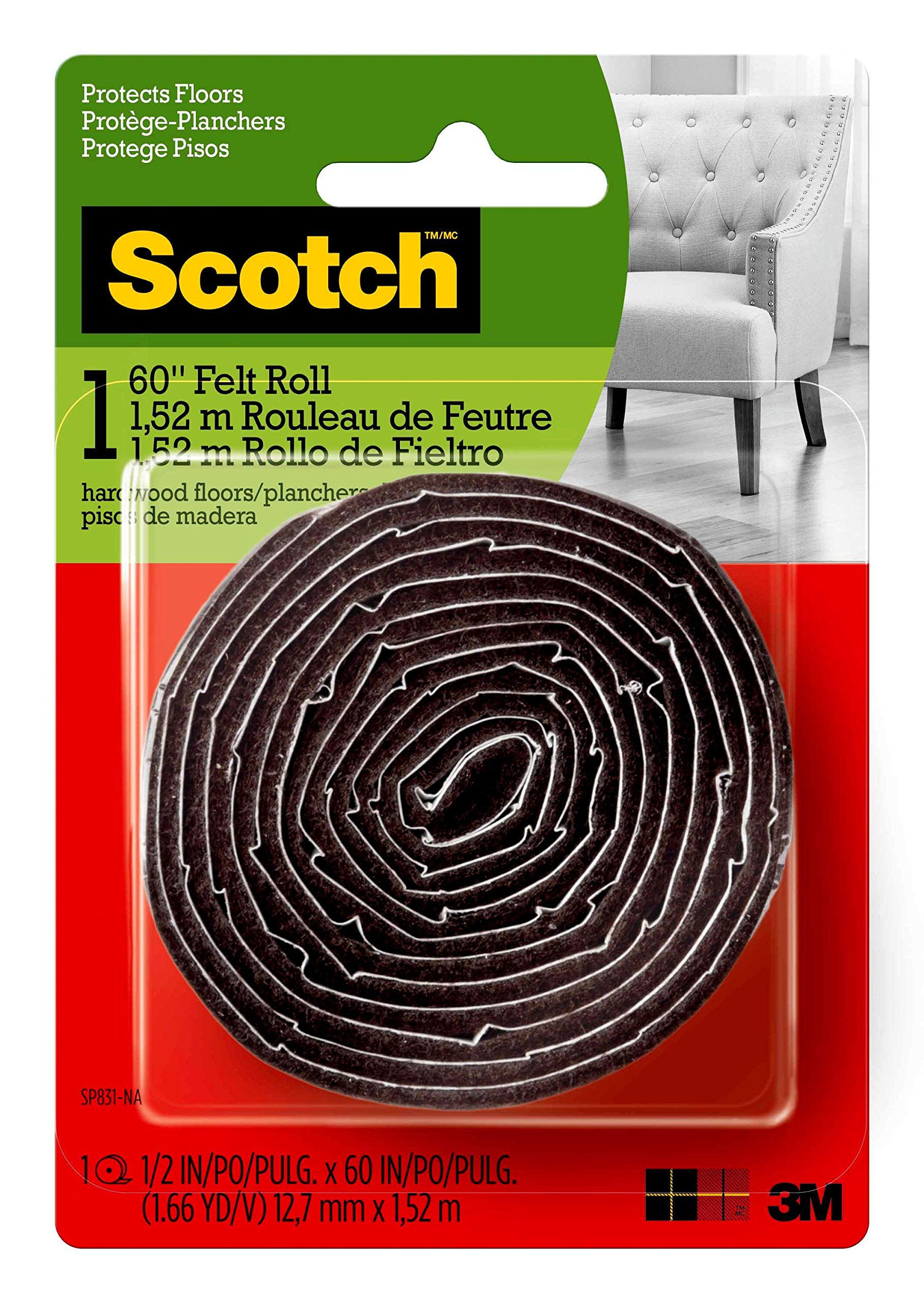 Scotch Felt Pad Roll 0.5in x 60in Brown