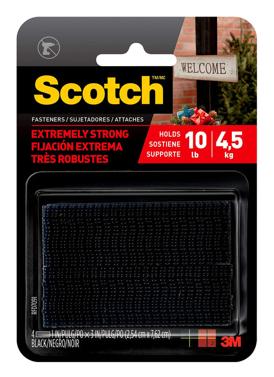 3M Scotch RFD7091 Interlocking Fastener Strips 4 in, Black, 2 ct