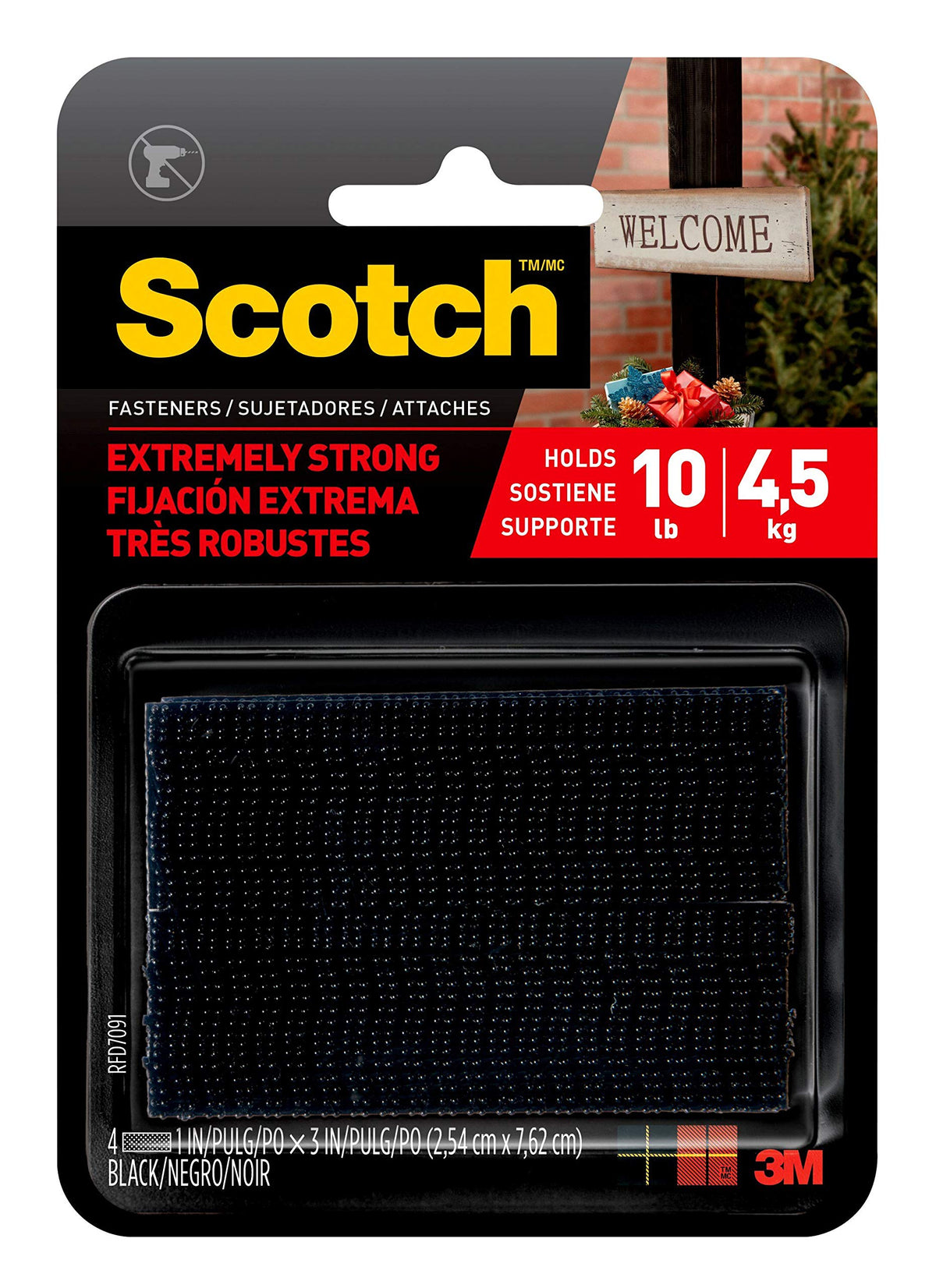Scotch Mounting, Fastening & Surface Protection RFD7091 Interlocking Fasteners Strips,4, Black,2 count