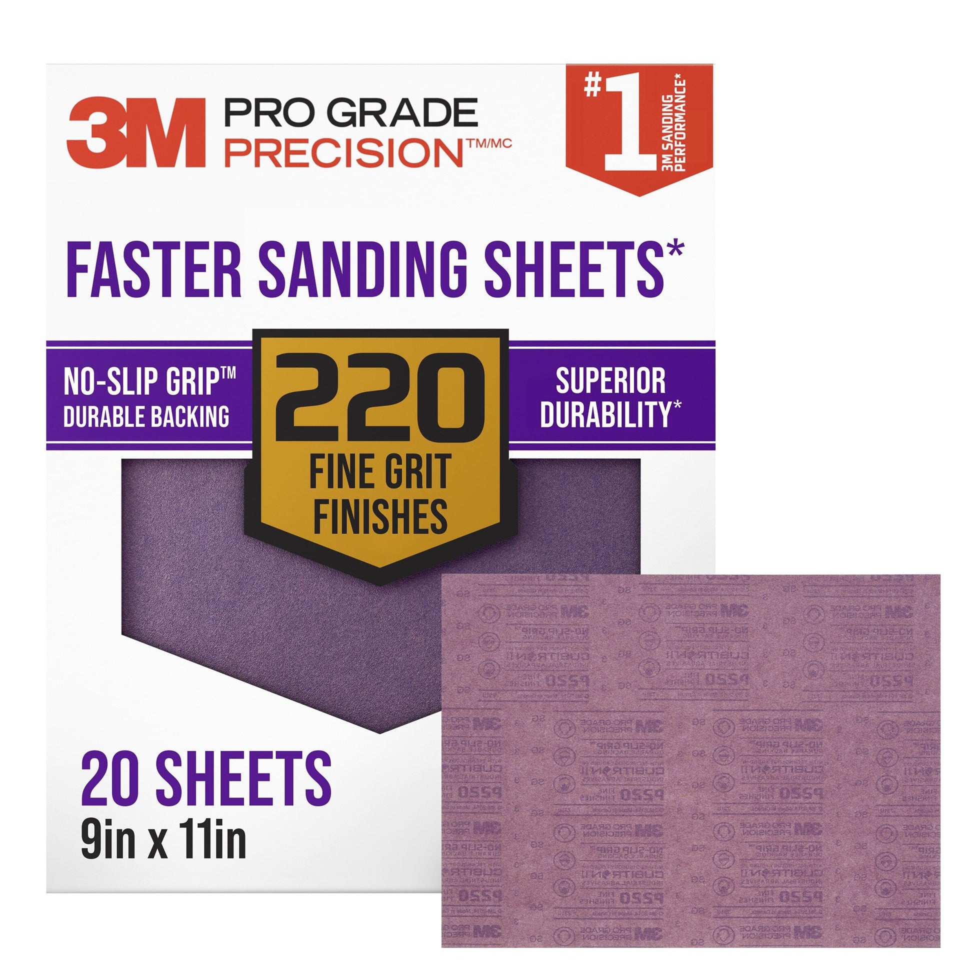 3M Pro Grade Precision Sandpaper 220 Grit 9x11in 20pk