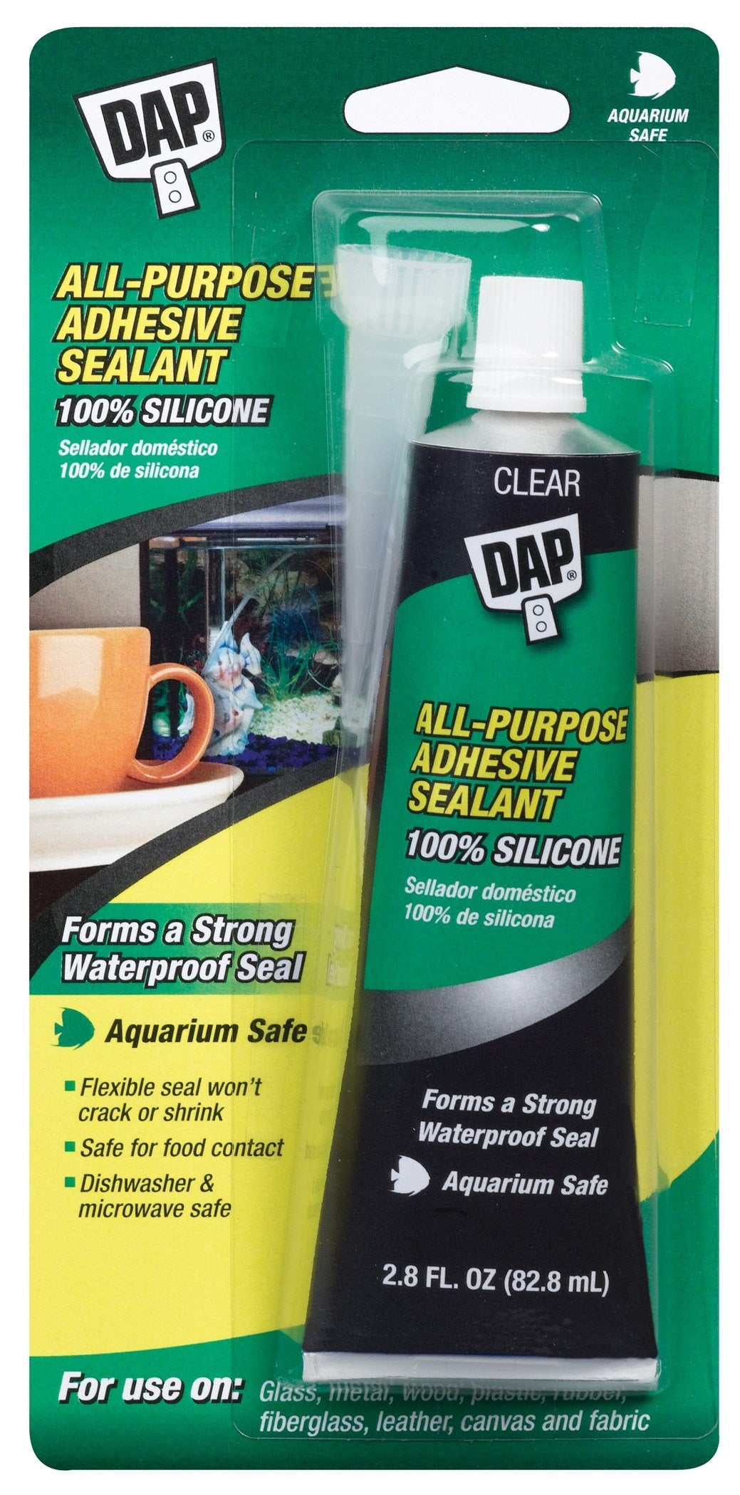 DAP All Purpose 100% Silicone Adhesive Sealant, Clear, 2.8 oz (7079800755)