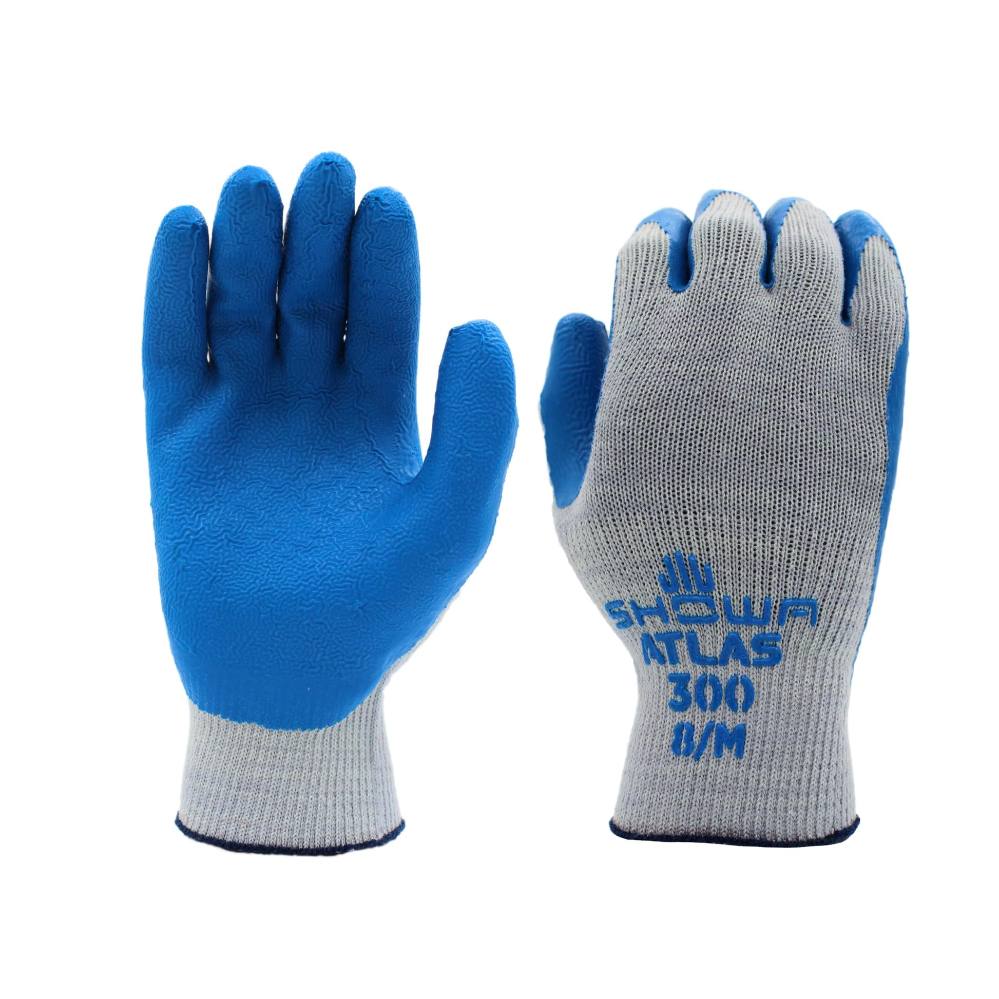 SHOWA Atlas 300 Latex Coated Work Gloves Large Blue/Gray