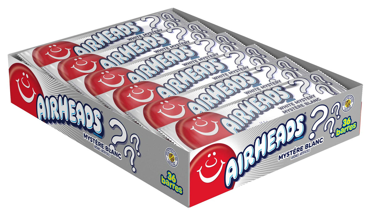 Airheads Candy, Individually Wrapped Full Size Bars, White Mystery, Bulk Taffy, Non Melting, Party, 0.55 oz (Pack of 36)