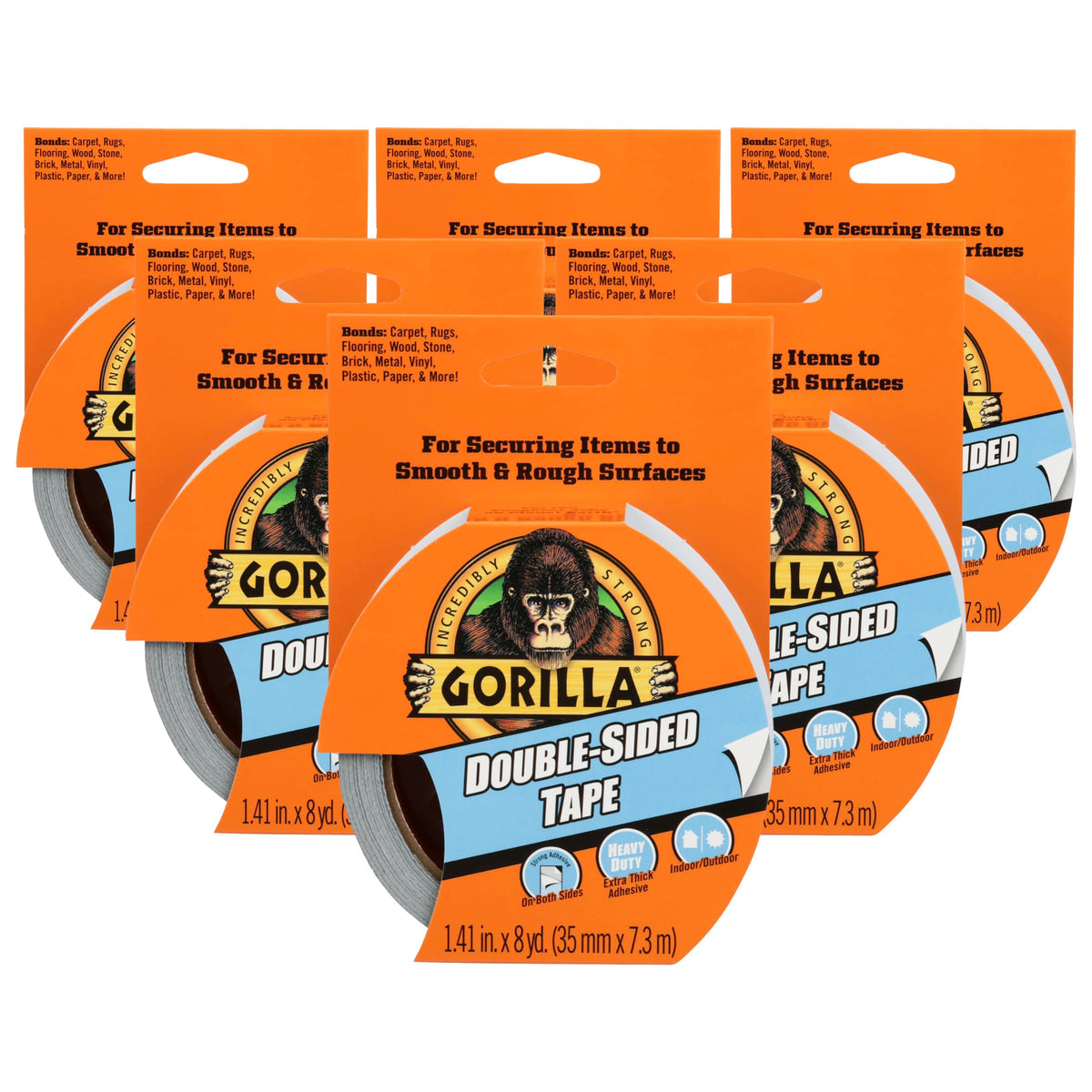 Gorilla Double-Sided Tape 1.41" x 8 yd, 6 Pack