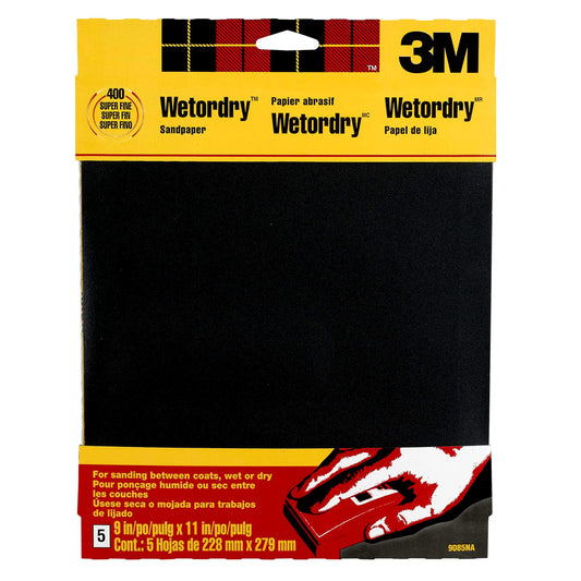 3M Wetordry Sandpaper, 9 in. x 11 in., 400 Grit, 5 Sheets, For Sanding Between Coats of Varnish, Lacquer, Paint & other finishes, Waterproof Paper,Sanding Paper (9085NA)