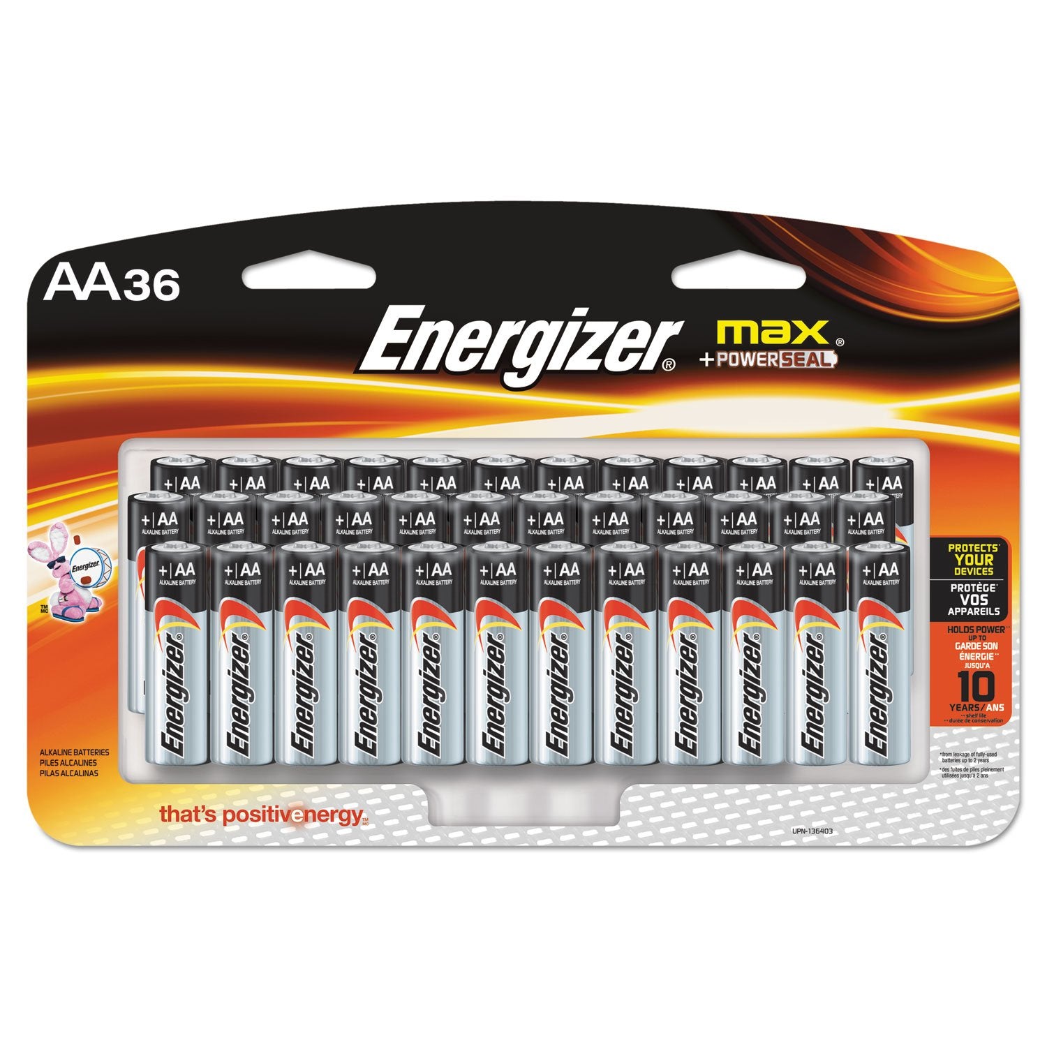 Energizer E91SBP36H Alkaline Battery, AA, 36/PK, BKSR