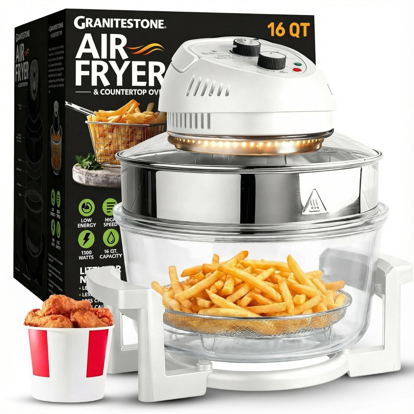 Granitestone 16Qt Large Glass Air Fryer