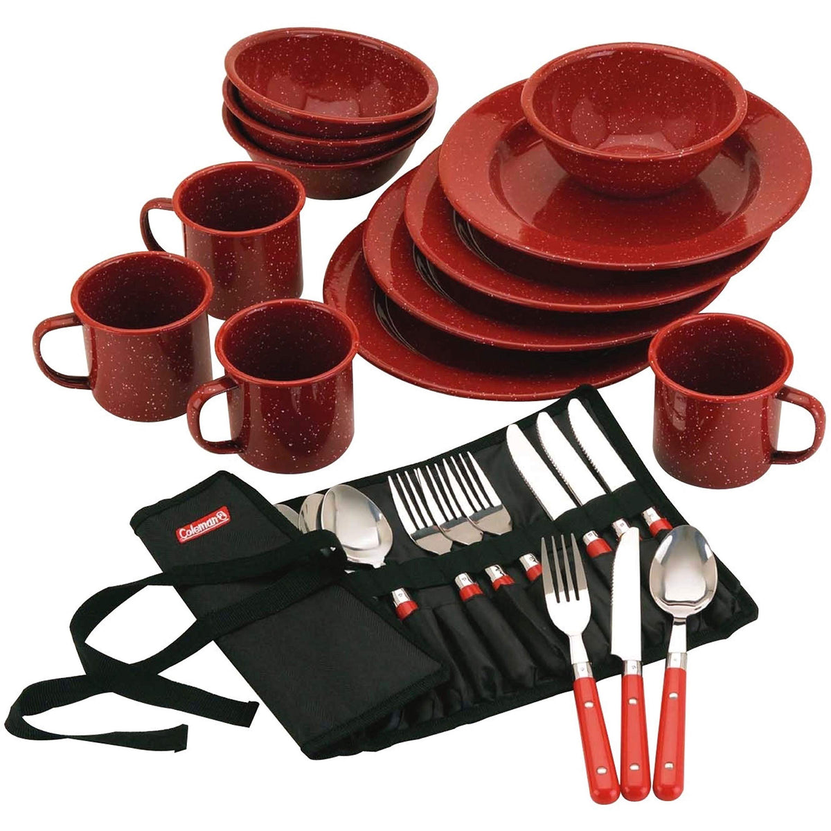 Coleman 24-Piece Speckled Enamelware Cook Set Red