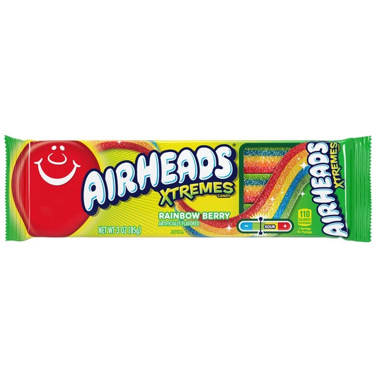 Airheads Xtremes Belts, Halloween Trick or Treat Sweetly Sour Candy, Rainbow Berry Flavor, Individually Wrapped Bulk Candy for Adults & Kids, Movie Theater, Party, Non-Melting, 3 oz (Pack of 12)