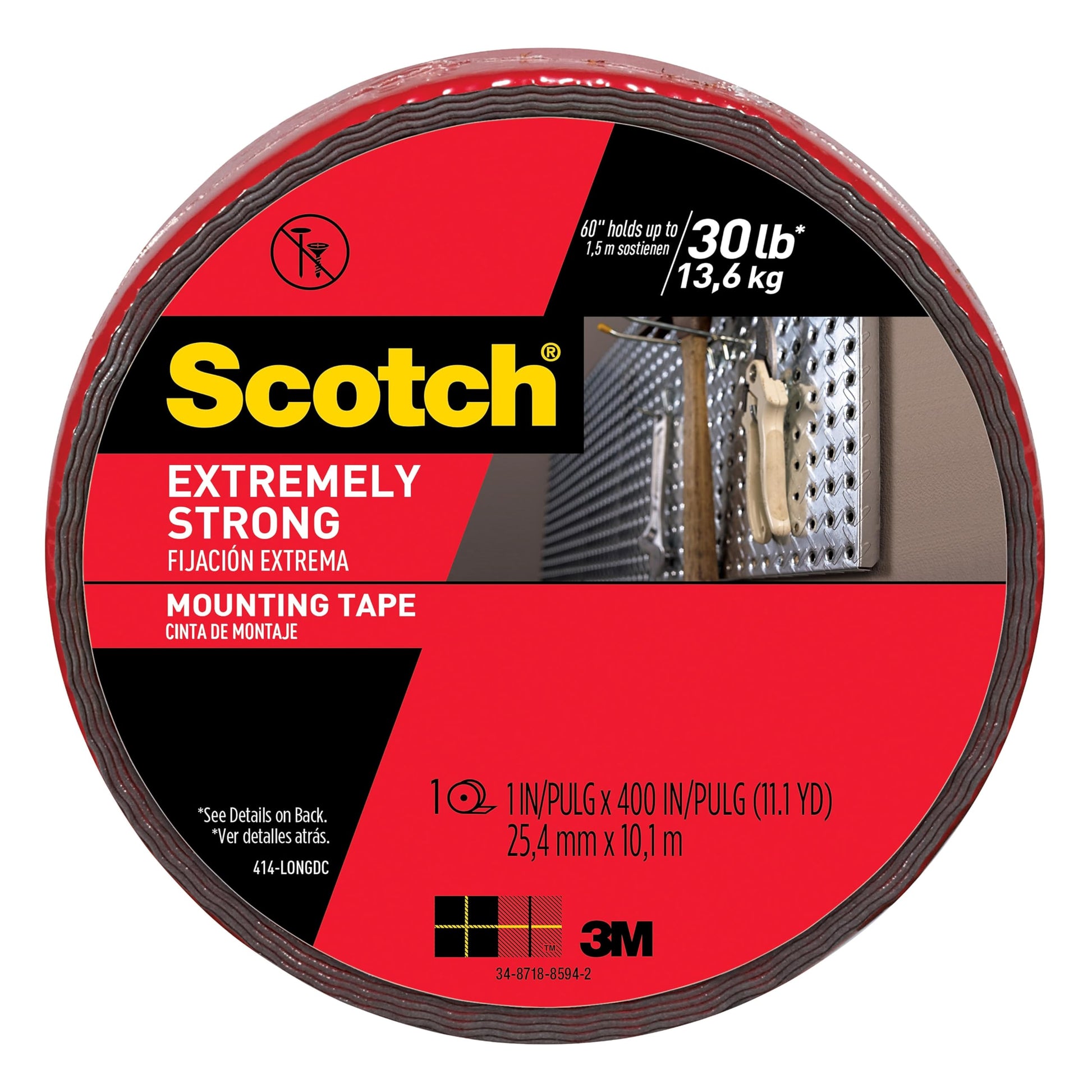 Scotch-Mount Extreme Double Sided Mounting Tape 414H-Long-DC, 1in x 400in