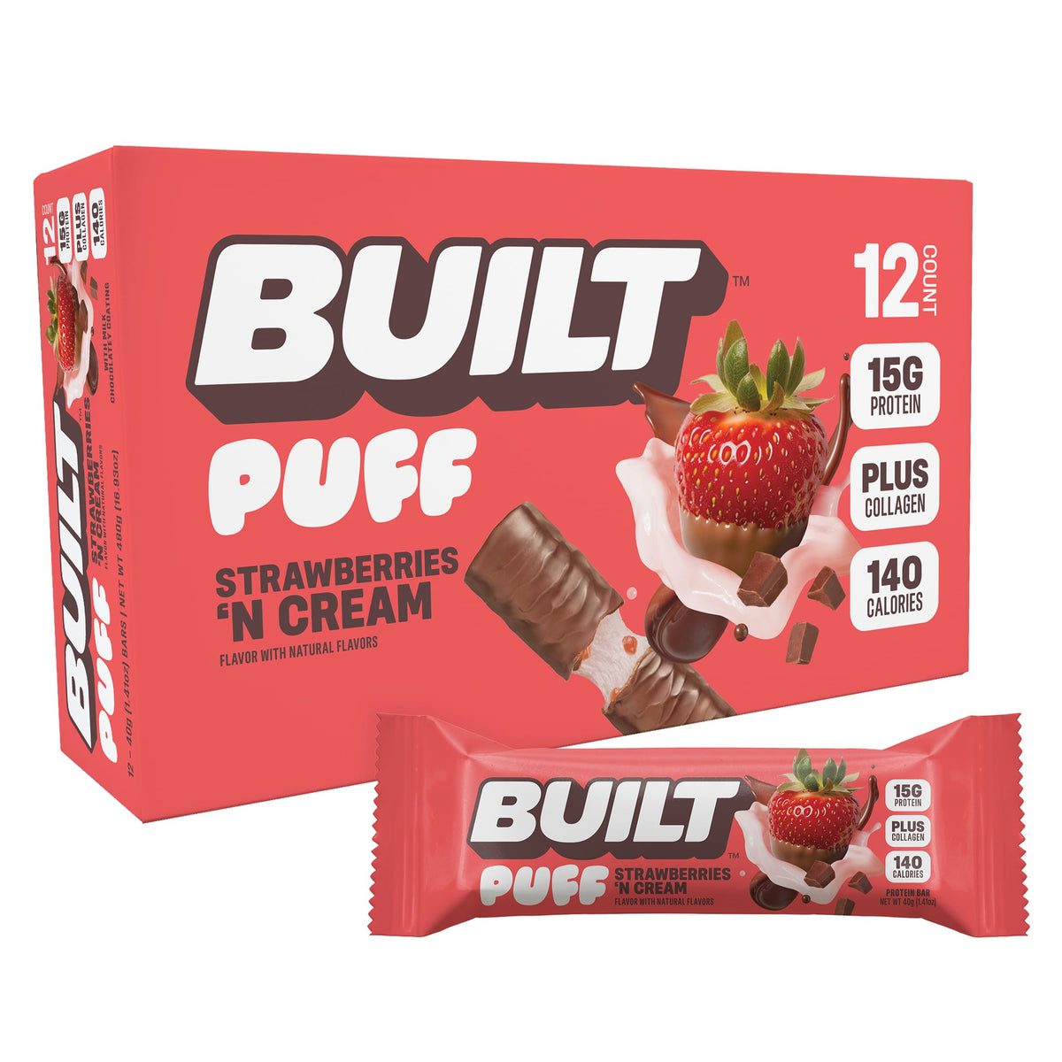 Built Puff Strawberries N' Cream Protein Bars 12ct
