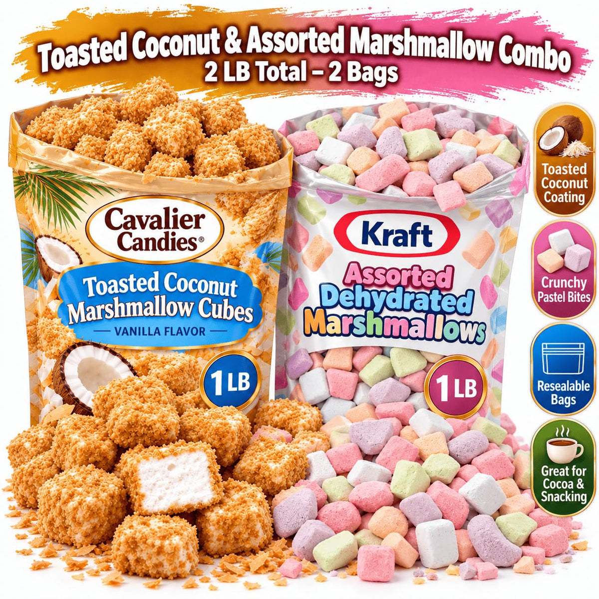 Kraft Sweet Gourmet Toasted Coconut Marshmallow Cubes 1 lb