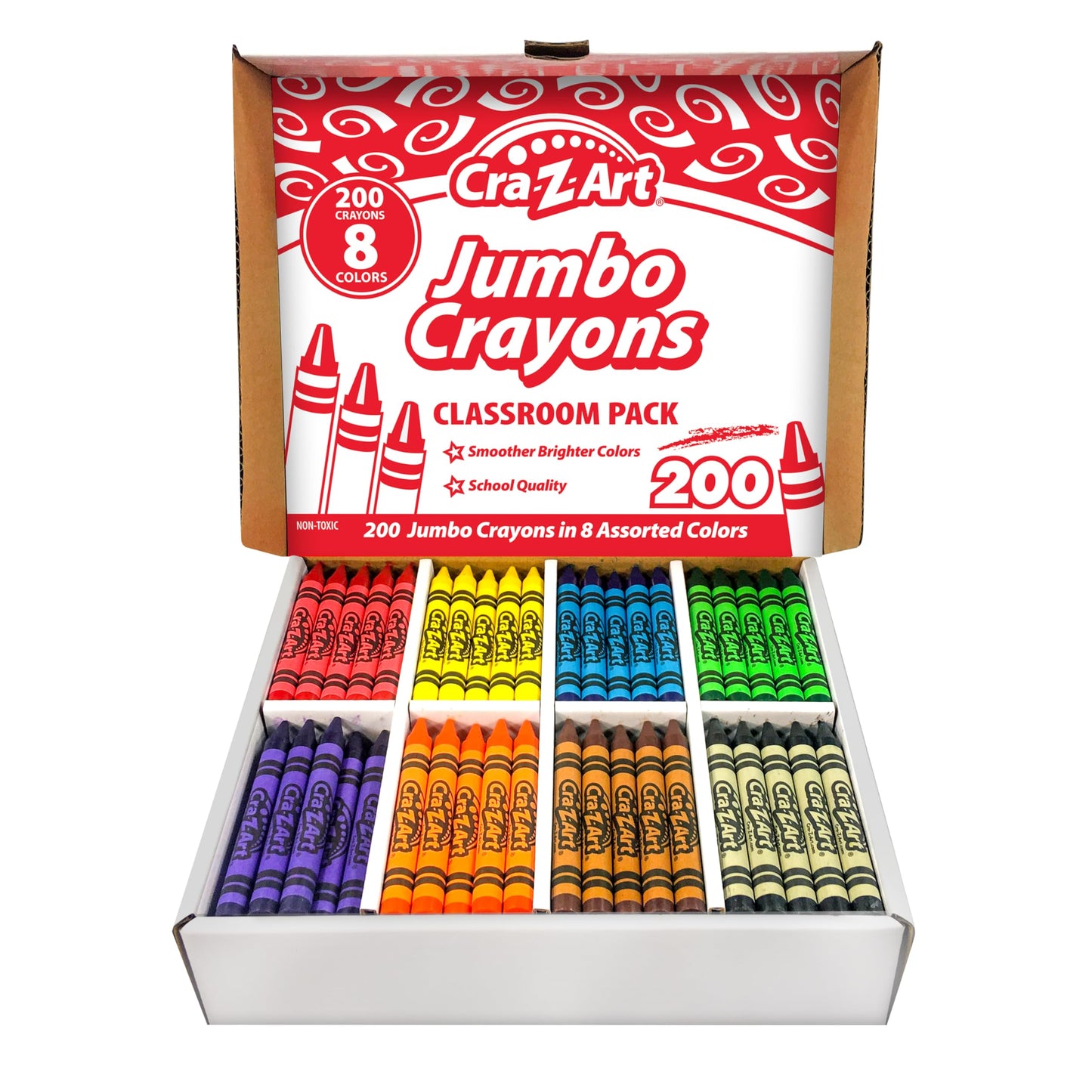 Cra-Z-Art Jumbo Crayon Bulk Class Pack 200ct 8 Assorted Colors, 25 Jumbo Crayons in Each Color, Back To School Supply List Essential, Bulk Pack for School Supply Rooms and In Class For Teachers
