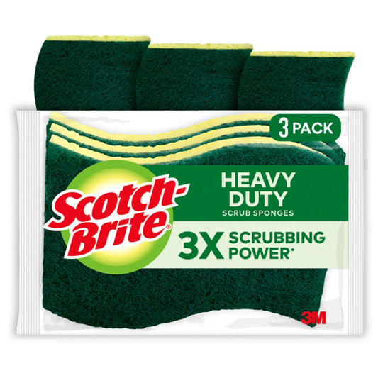 Scotch-Brite MMMHD3 Heavy Duty Scrub Sponge, Yellow & Green, 3 Per Pack