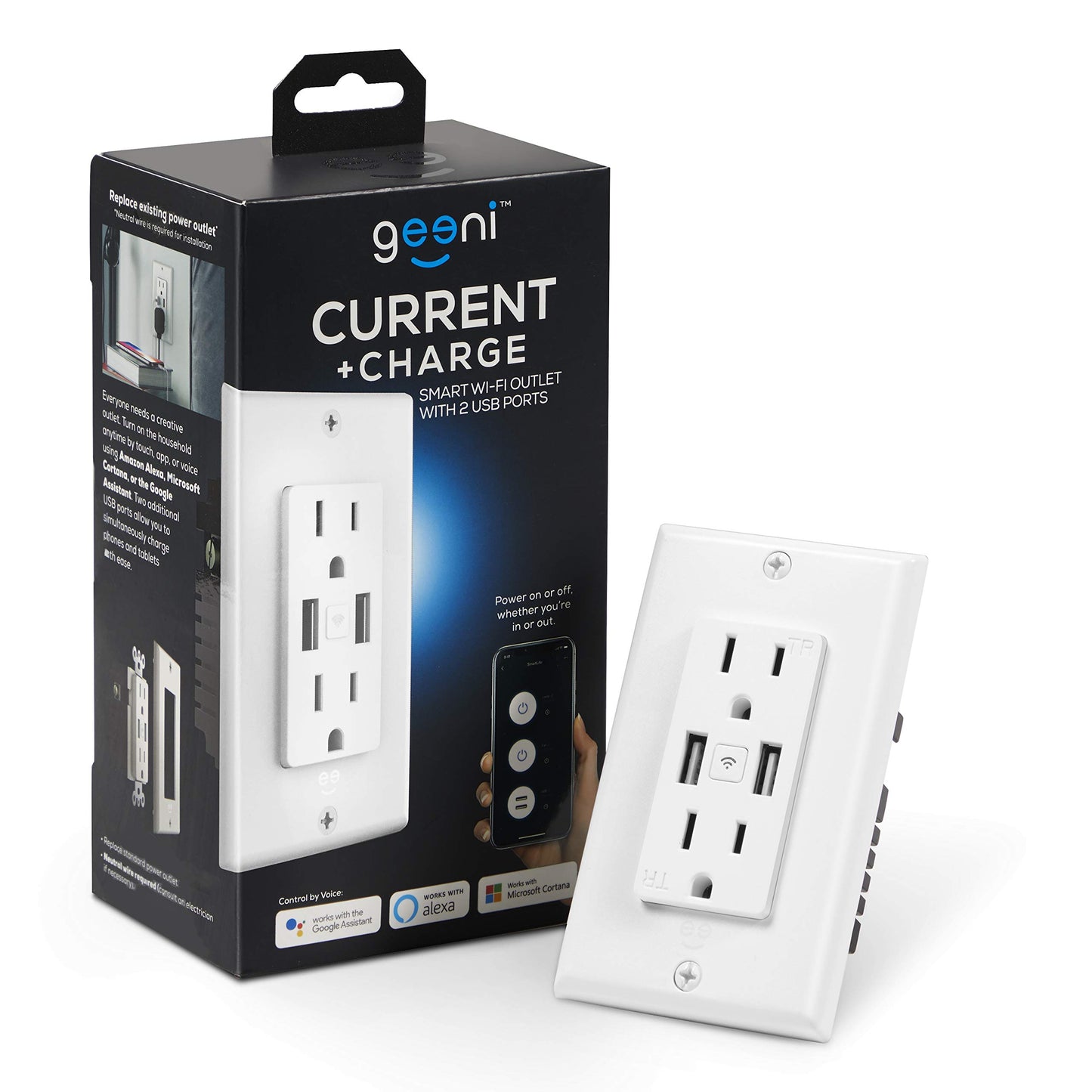 Geeni Smart Wi-Fi Wall Outlet 2 Plugs 2 USB