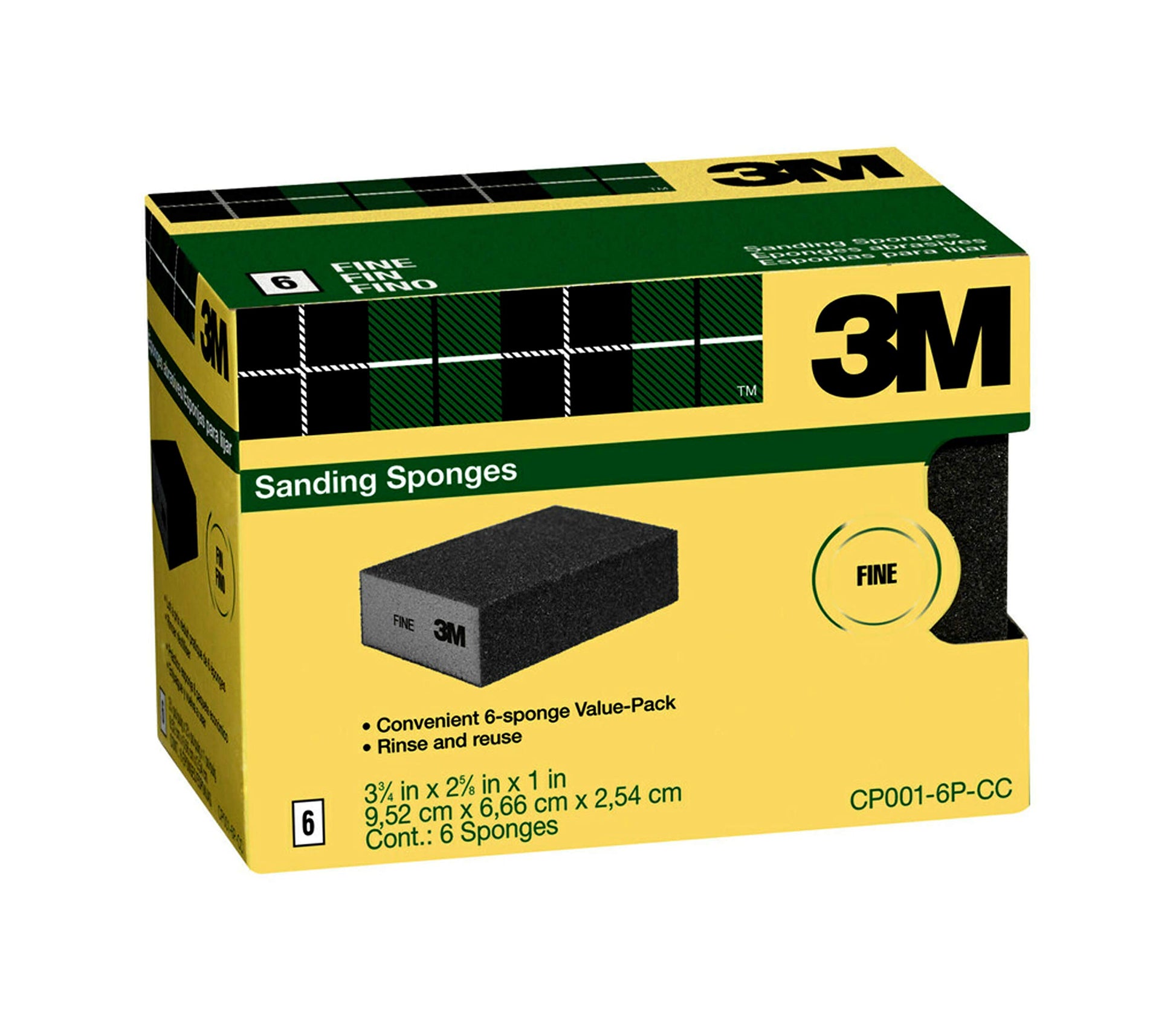 3M Sanding Sponge Fine Grit 6-Pack CP001-6P-CC