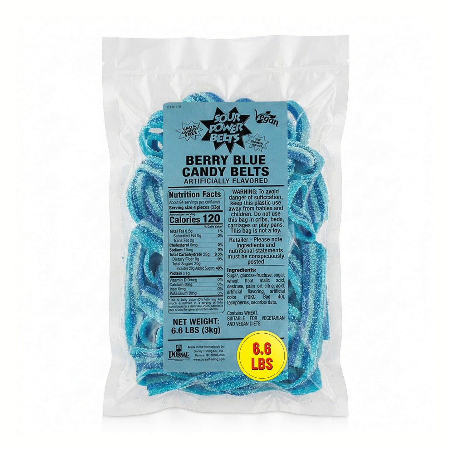 Sour Power Premium Berry Blue Candy Belts – The Original Sour Candy Belts Since 1985 – 6.6 lb Bag – Vegan, Non-GMO, Gelatin Free – Soft, Chewy, Peelable, Sweet & Tart Retro Treats – Sour Belts Candy Bulk