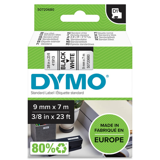 Hartwii Black on White Label Cassette Compatible for DYMOD1 40913 Label Tape 9mm 7m (3/8 x 23")