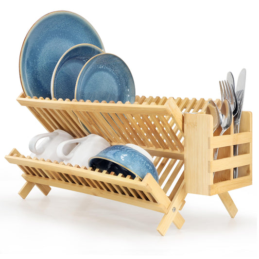 Elama 2-Tier Bamboo Collapsible Dish Rack