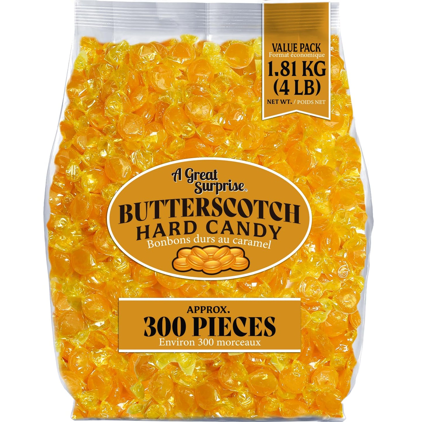 Butterscotch Hard Candy – 4 lb Bulk Bag, Classic Sweet Hard Candy for Candy Bowls & Parties