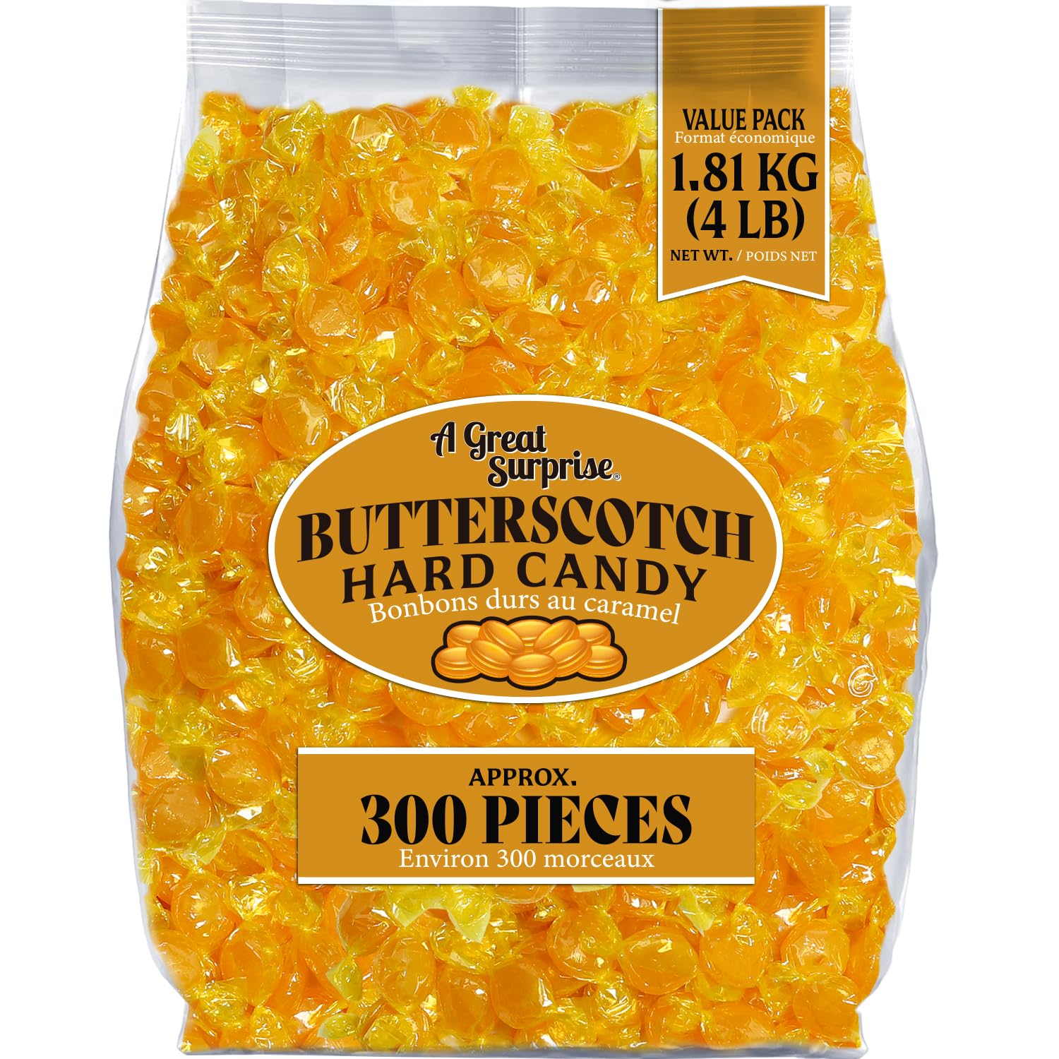 Butterscotch Hard Candy – 4 lb Bulk Bag, Classic Sweet Hard Candy for Candy Bowls & Parties
