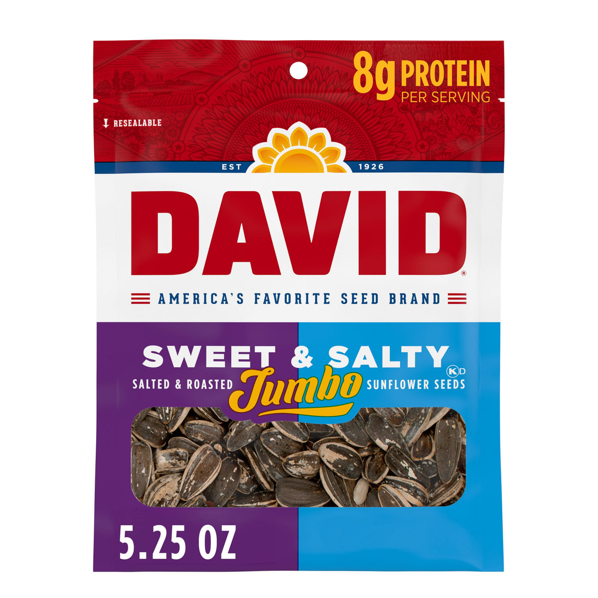 DAVID Sweet & Salty Jumbo Sunflower Seeds 5.25oz 12-Pack